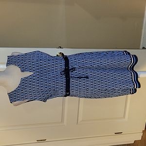 Rafaella blue navy geometric print sleeveless pullover dress tie waist XL …EUC